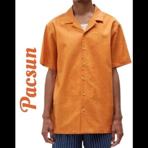 Pacsun Mens Orange Button Front Short Sleeve Shirt Sz M Linen & Cotton Casual